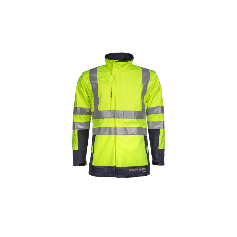 Softshell multirisques SIOEN 9643A2TV4 Jaune fluo/Marine. Vu de face