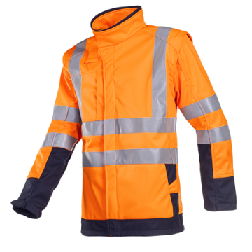 Softshell multirisques SIOEN 9643A2TV4 Orange fluo/Marine. Vu de profil