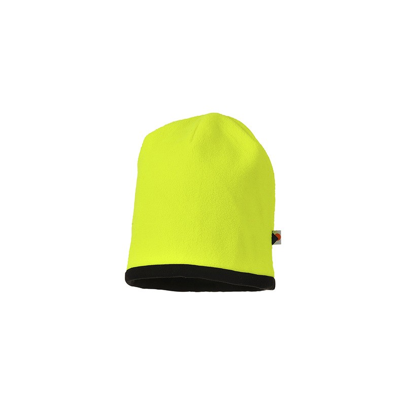 Bonnet polaire réversible PORTWEST HA14 Jaune/noir. Vu côté jaune