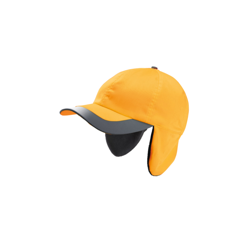 Casquette polaire avec cache-oreilles rabattables Orange fluo. Vu de face