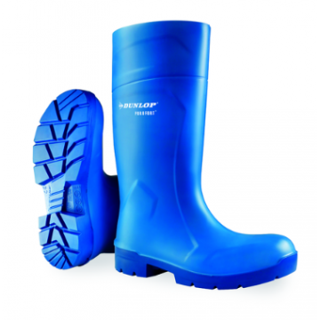 Botte spécialement conçue pour le milieu agro-alimentaire S4 SRC CI Dunlop FOODPRO PUROFORT Bleu. Vu de profil
