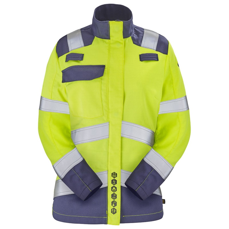 Blouson multirisques, haute visibilité pour femme CEPOVETT 9D118496 Jaune fluo/marine. Vu de face