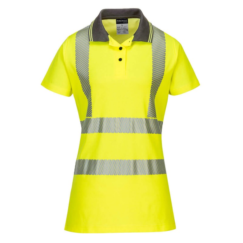 Polo manches courtes pour femme PORTWEST LW72 Haute visibilité Jaune fluo/Gris. Vu de face