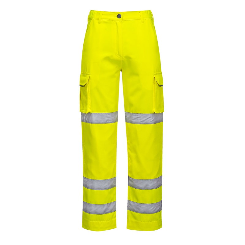 Pantalon femme Portwest LW71 Haute visibilité Jaune fluo. Vu de face