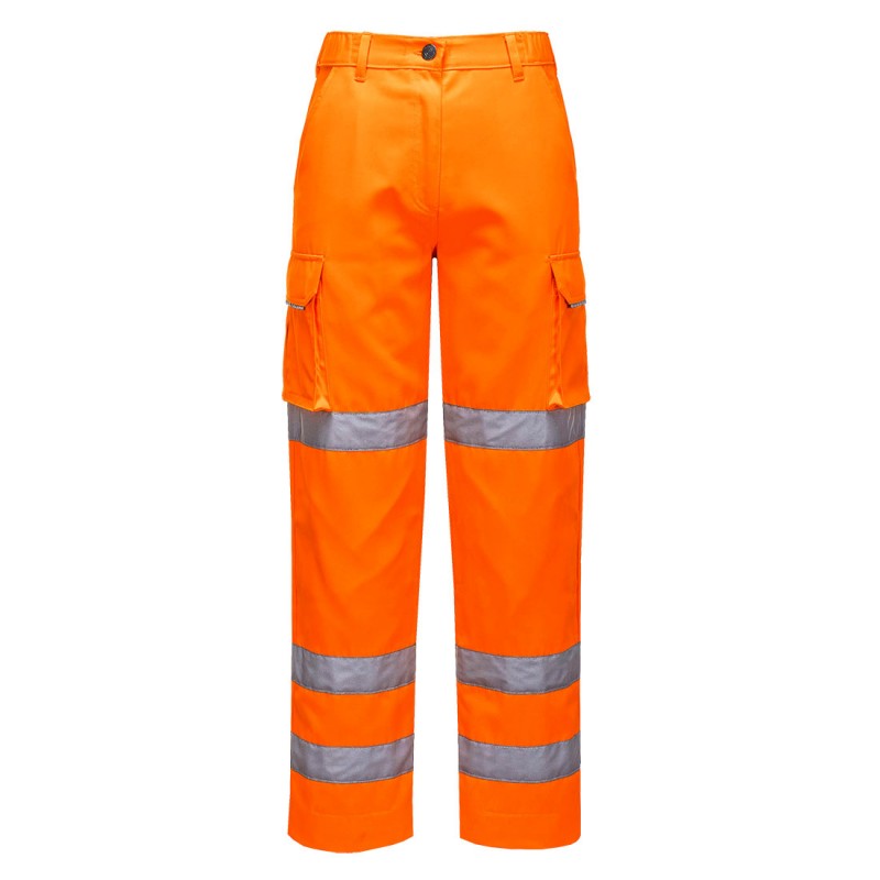 Pantalon femme Portwest LW71 Haute visibilité Orange fluo. Vu de face