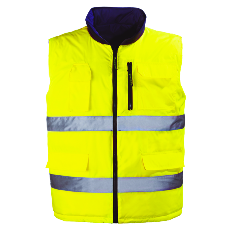 Gilet haute visibilité réversible Coverguard 7HWGY Jaune fluo. Vu de face côté jaune fluo