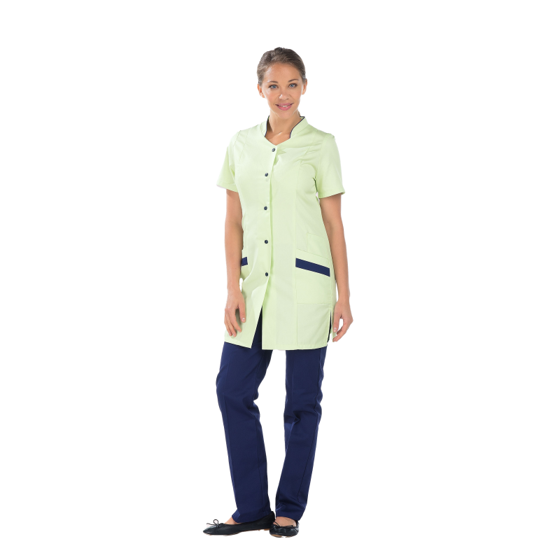 Blouse femme de travail manches courtes REMI Charline Anis/Marine. Vu de face