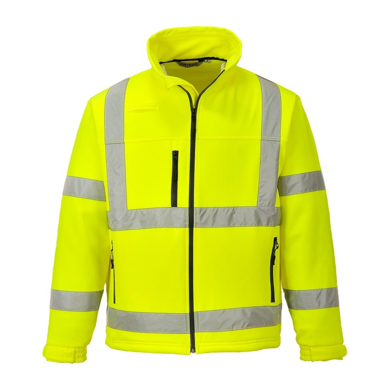 Veste Softshell déperlant haute-Visibilité EN ISO 20471 Classe 3 Jaune fluo. Vu de face