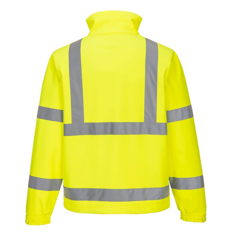 Veste Softshell déperlant haute-Visibilité EN ISO 20471 Classe 3 Jaune fluo. Vu de dos
