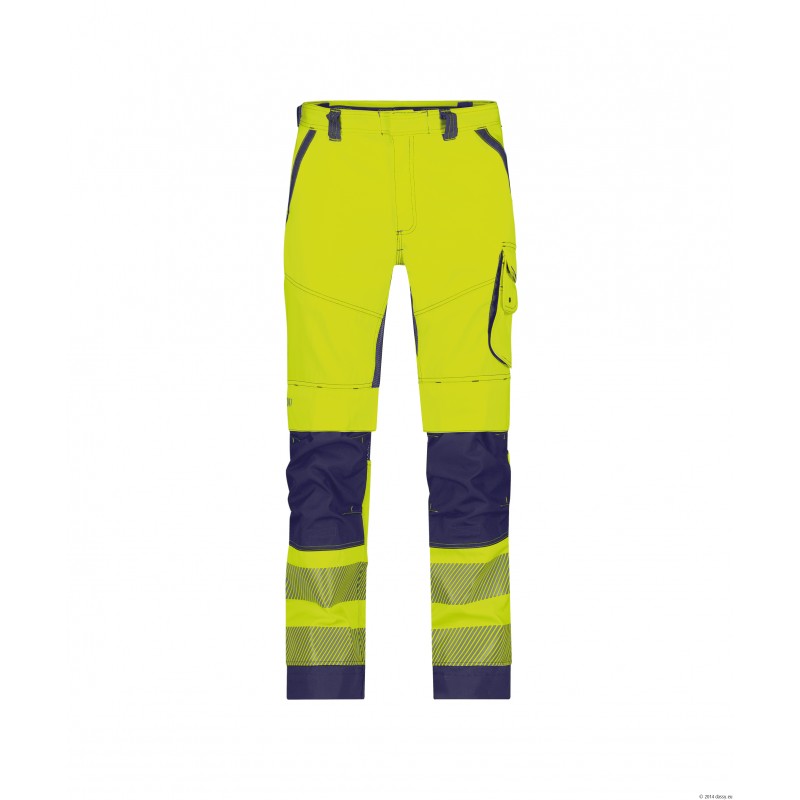 Pantalon haute visibilité DASSY Odessa Jaune fluo / Marine. Vu de face