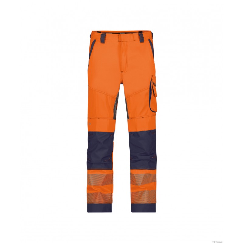 Pantalon haute visibilité DASSY Odessa Orange fluo / Marine. Vu de face