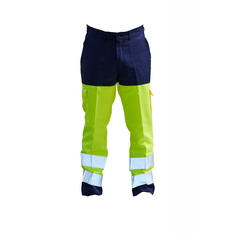 Pantalon Haute Visibilité PBV 01HVJ580 Jaune fluo / Marine. Vu de face