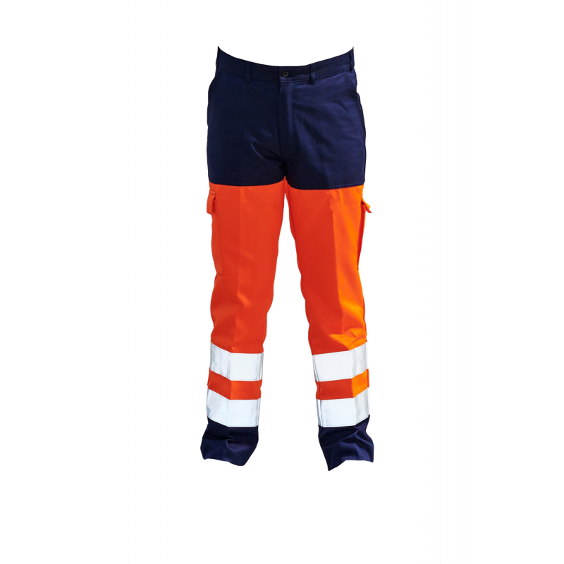 Pantalon Haute Visibilité PBV 01HVO580 Orange Fluo/Marine. Vu de face