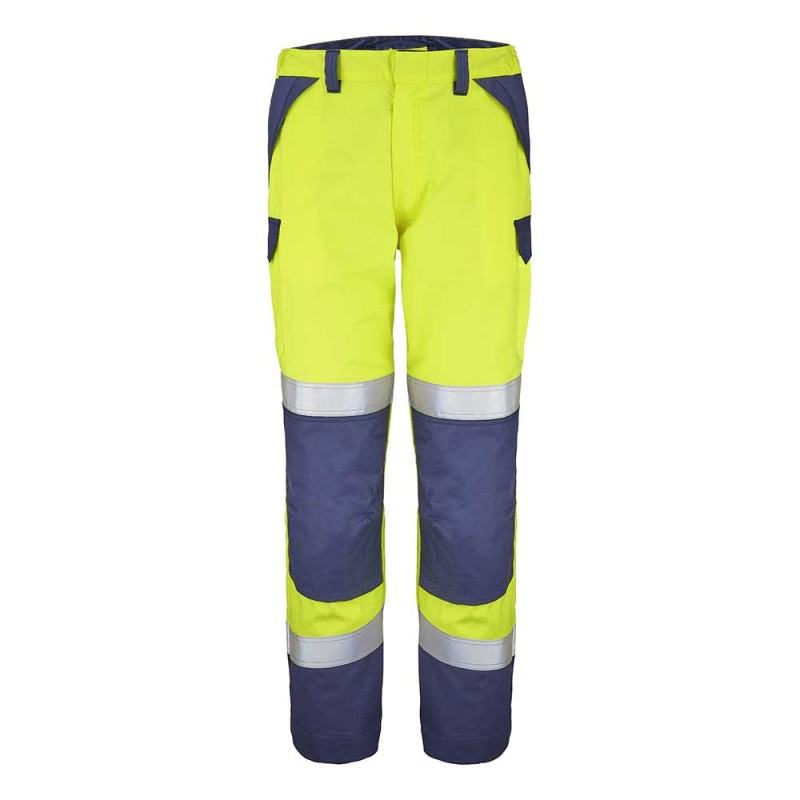 Pantalon multinormes, haute visibilité, ATEX CEPOVETT 9B72-8496 Jaune fluo / Marine. Vu de face