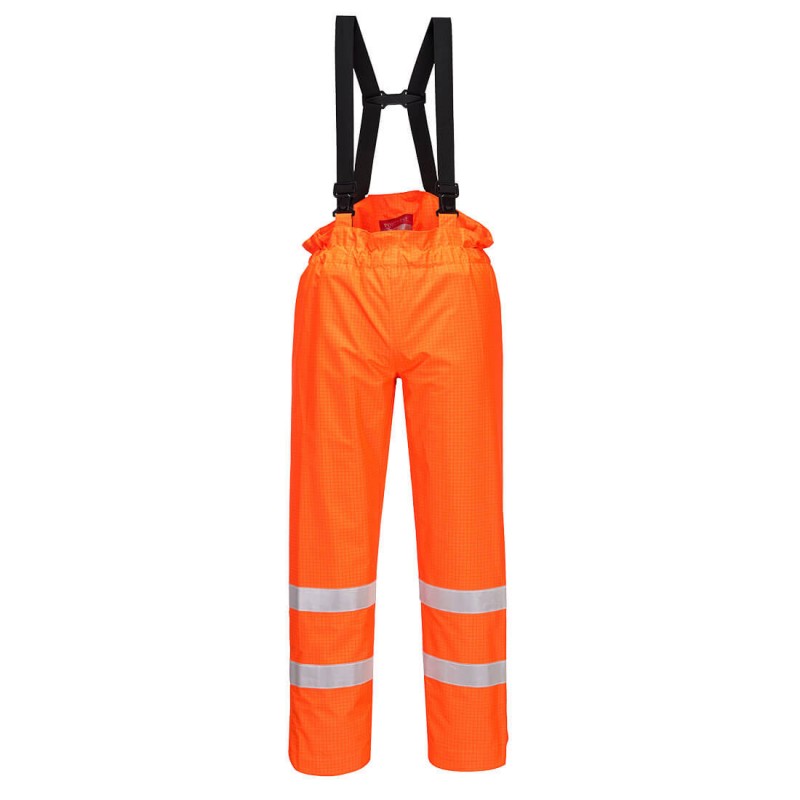 Pantalon à bavette doublé respirant Multirisques HV PORTWEST S780 Orange. Vu de face