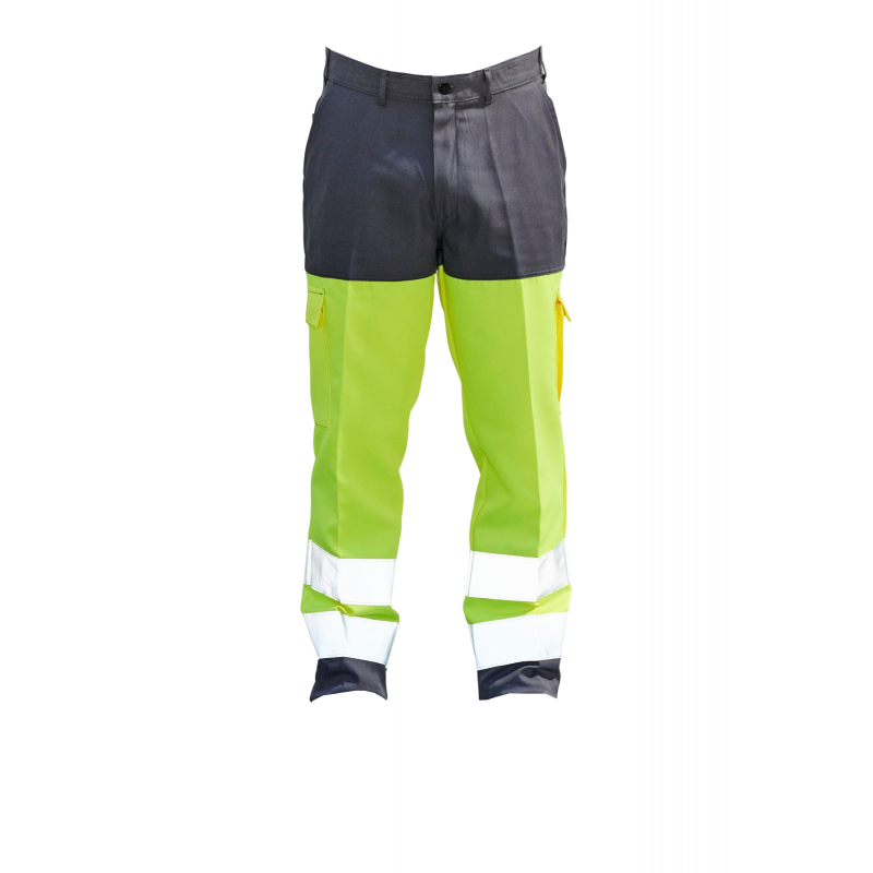 Pantalon Haute Visibilité PBV 01HVJ430 Jaune Fluo / Gris. Vu de face