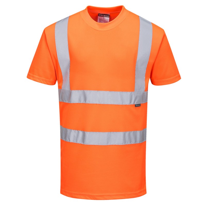 T-shirt manches courtes Haute Visibilité Portwest RT23 Orange fluo. Vu de face