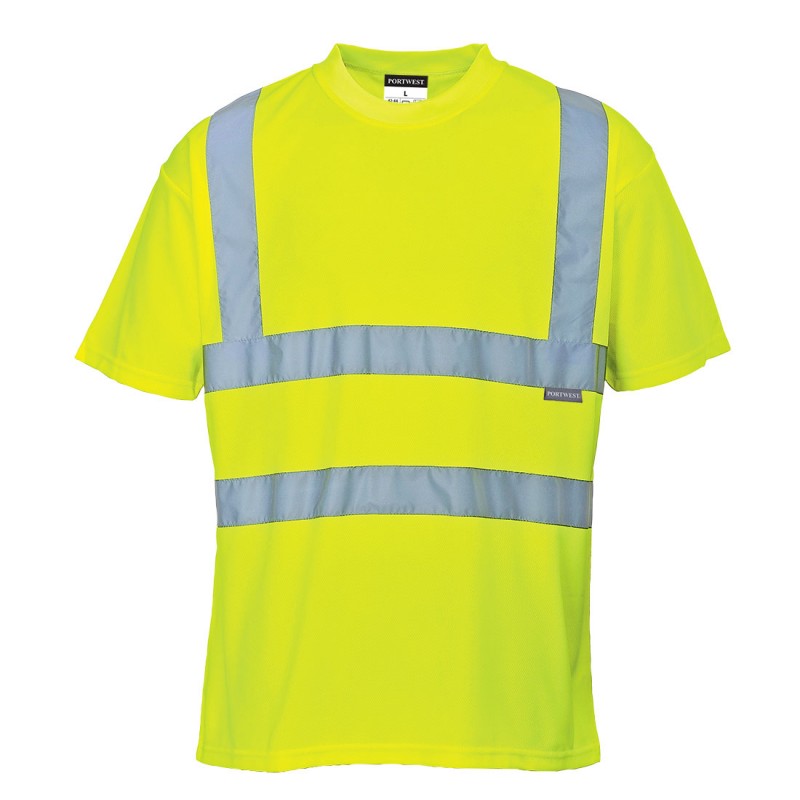 Tee-shirt manches courtes Portwest S478 Haute Visibilité Jaune fluo. Vu de face