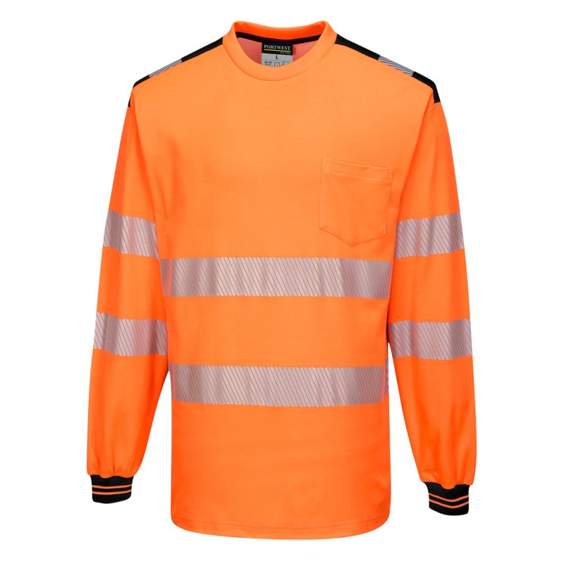 Tee-shirt Portwest T185 haute visibilité Orange fluo. Vu de face