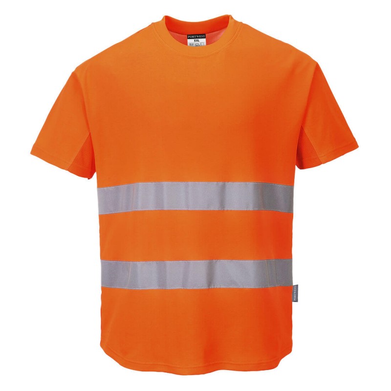 Tee-shirt Portwest C394 Haute visibilité Orange fluo. Vu de face