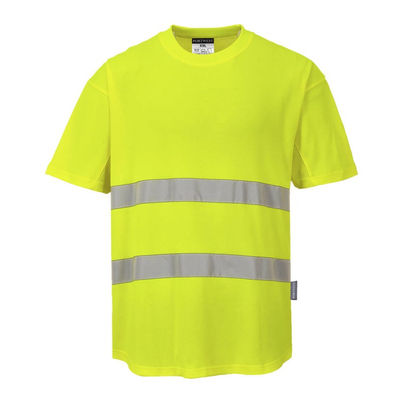 Tee-shirt Portwest C394 Haute visibilité Jaune fluo. Vu de face