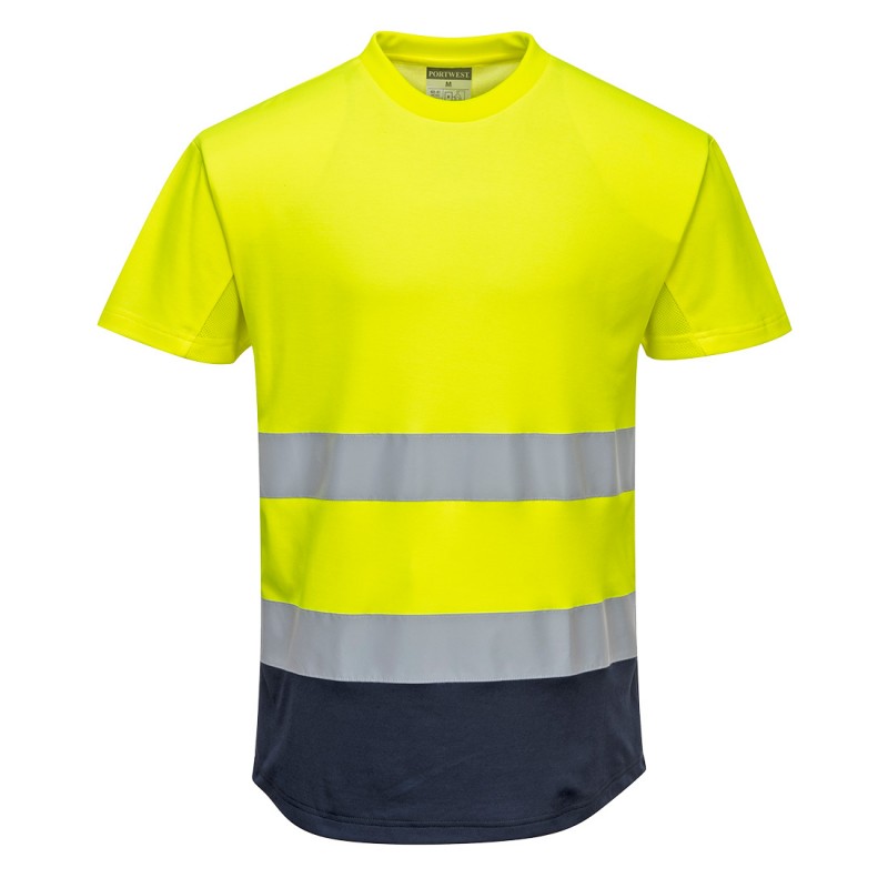 Tee-shirt Portwest C395 Haute visibilité Jaune fluo / Marine. Vu de face