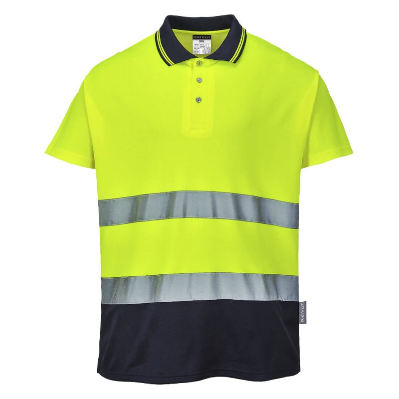 Polo Portwest S174 Haute visibilité Jaune fluo / Marine. Vu de face