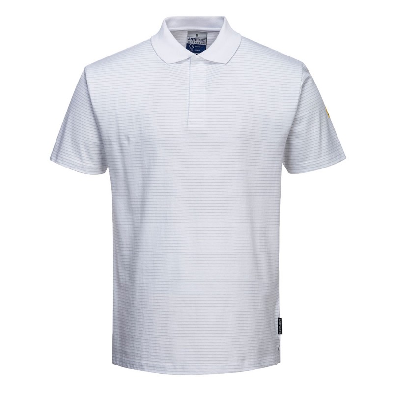 Polo Antistatique ESD Portwest AS21 Blanc. Vu de face