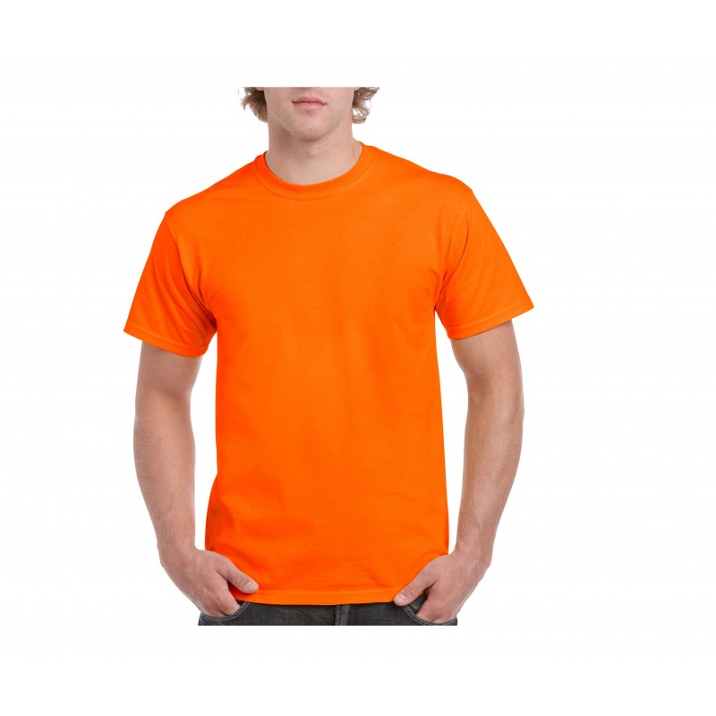 Tee-shirt manches courtes Gildan Orange fluo. Vu de face