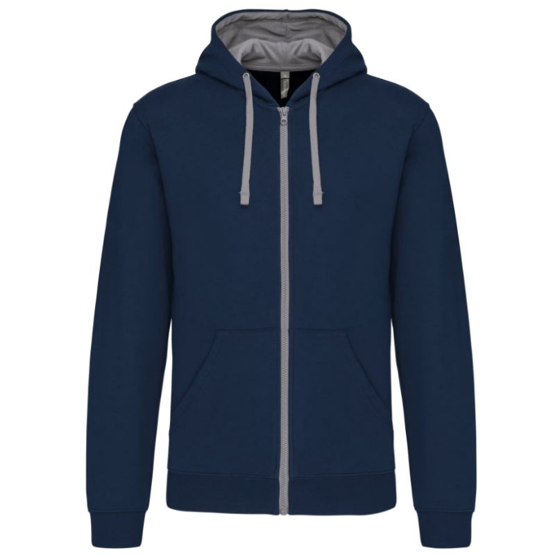 Sweat-shirt zippé avec capuche contrastée TopTex K466 Marine/Gris. Vu de face