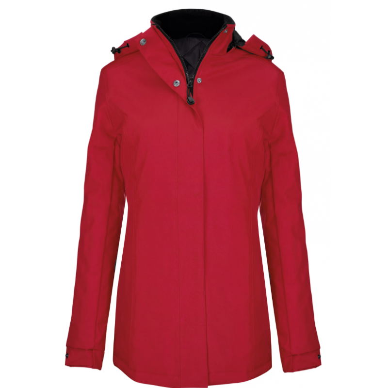 Parka pour femmes en polyester avec doublure matelassée Rouge. Vu de face