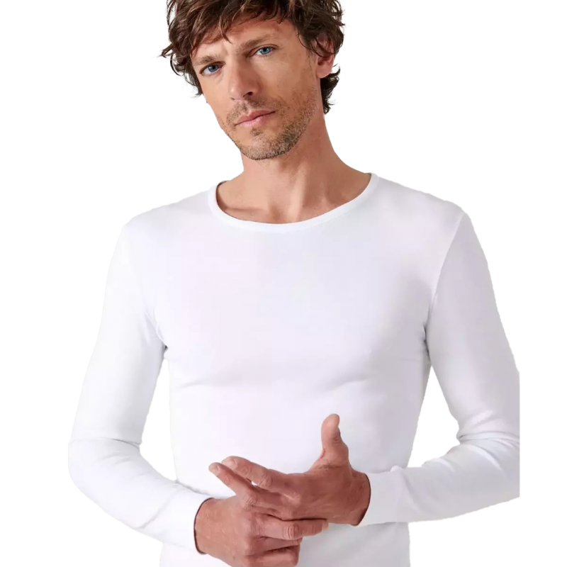 Tee-shirt manches homme longues DAMART 12298 Blanc. Vu de face