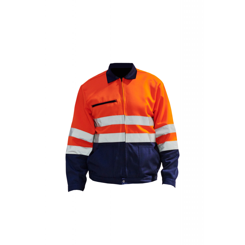 Veste haute visibilité PBV 09HVO580 Orange fluo / Marine. Vu de face