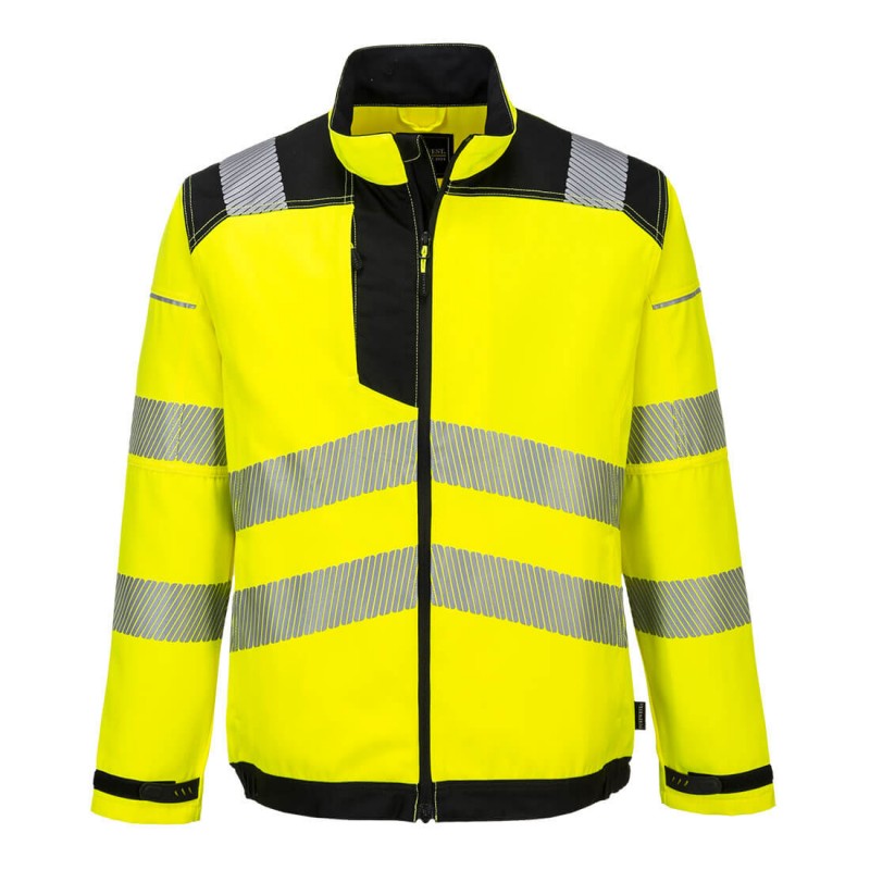 Veste Polycoton Portwest T500 Haute visibilité Jaune fluo / Noir. Vu de face