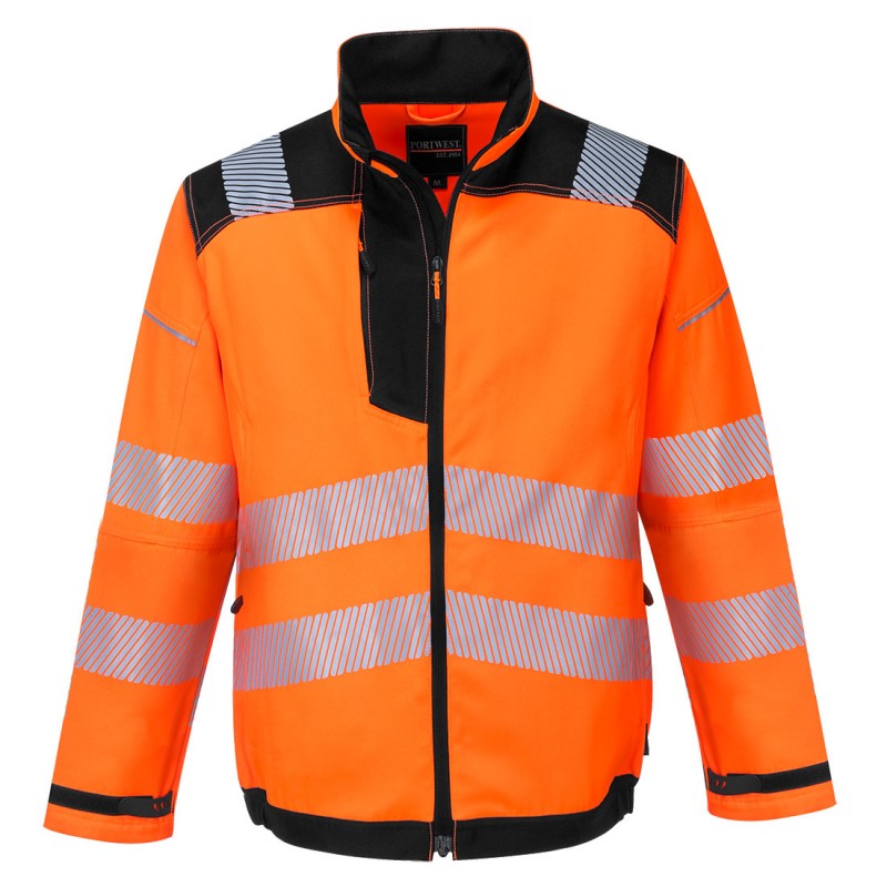 Veste Polycoton Portwest T500 Haute visibilité Orange fluo/Noir. Vu de face