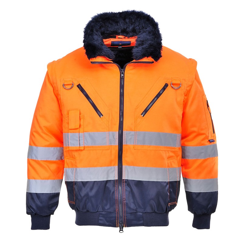 Blouson Portwest PJ50 Haute Visibilité Orange fluo/Marine. Vu de face