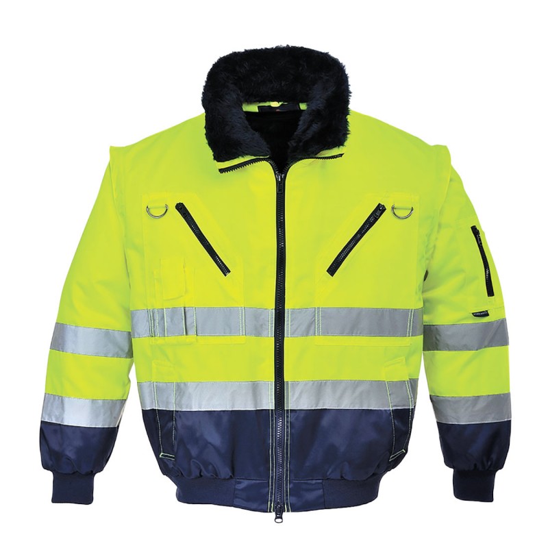 Blouson Portwest PJ50 Haute Visibilité Jaune fluo/Marine. Vu de face