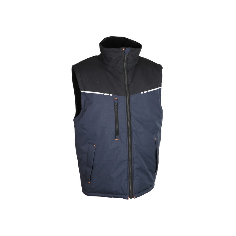 Gilet imperméable Singer Safety GASNA Noir / Bleu marine. Vu de profil