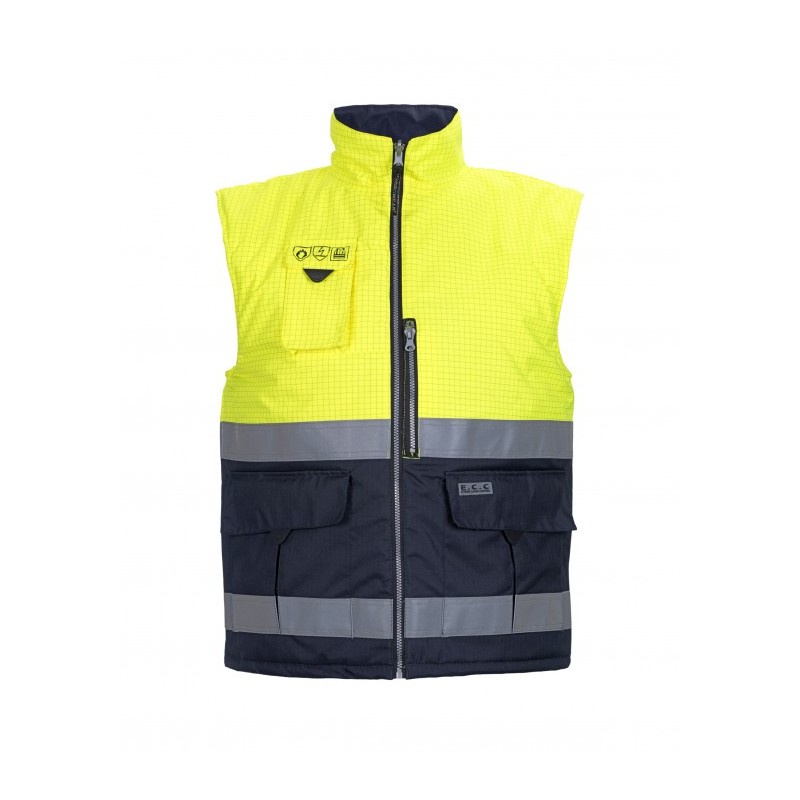 Gilet ATEX, haute visibilité SEYNTEX METZ Jaune/Marine. Vu de face