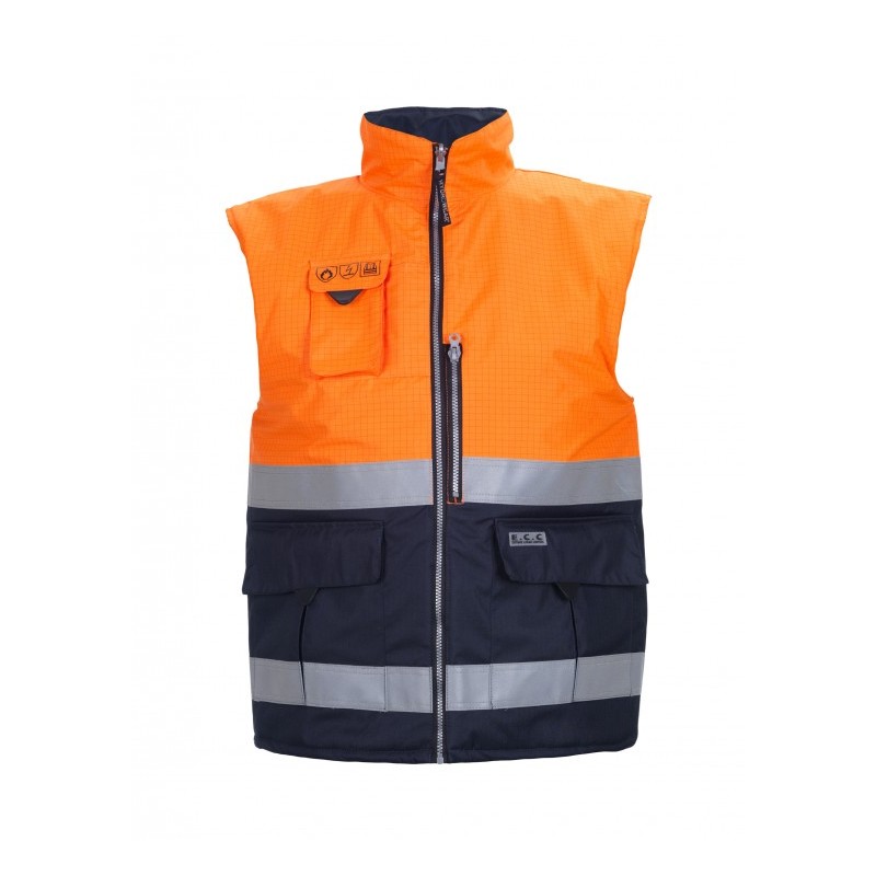Gilet ATEX, haute visibilité SEYNTEX METZ Orange/Marine. Vu de face