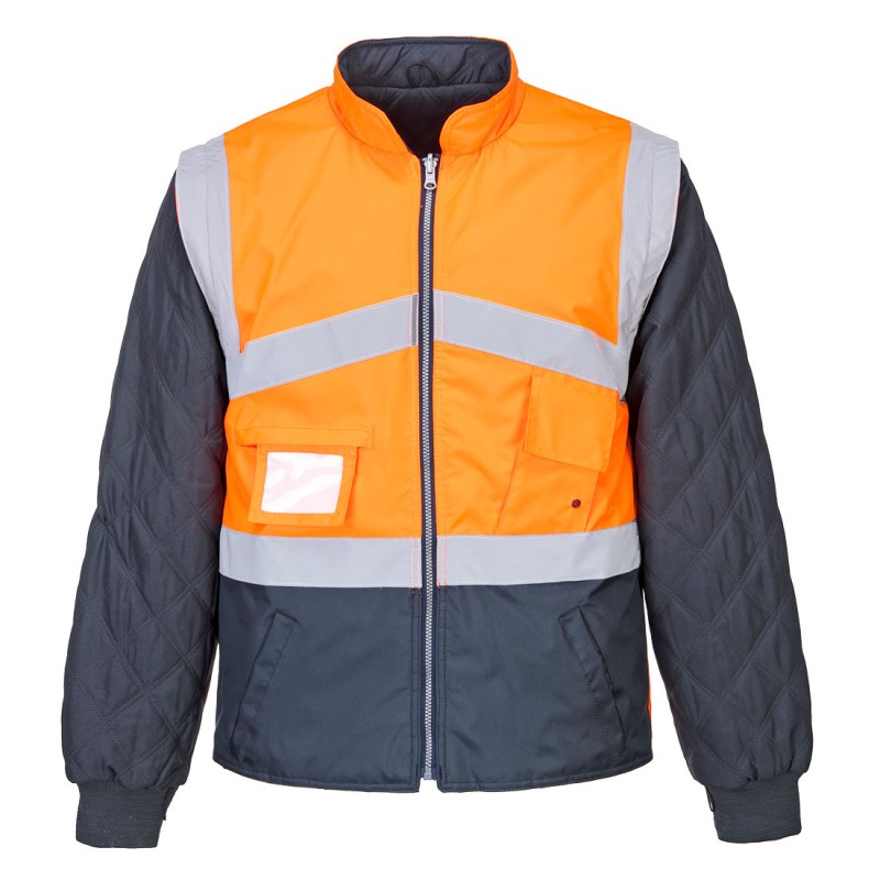 Gilet Haute visibilité Portwest S769 Orange fluo/marine. Vu de face