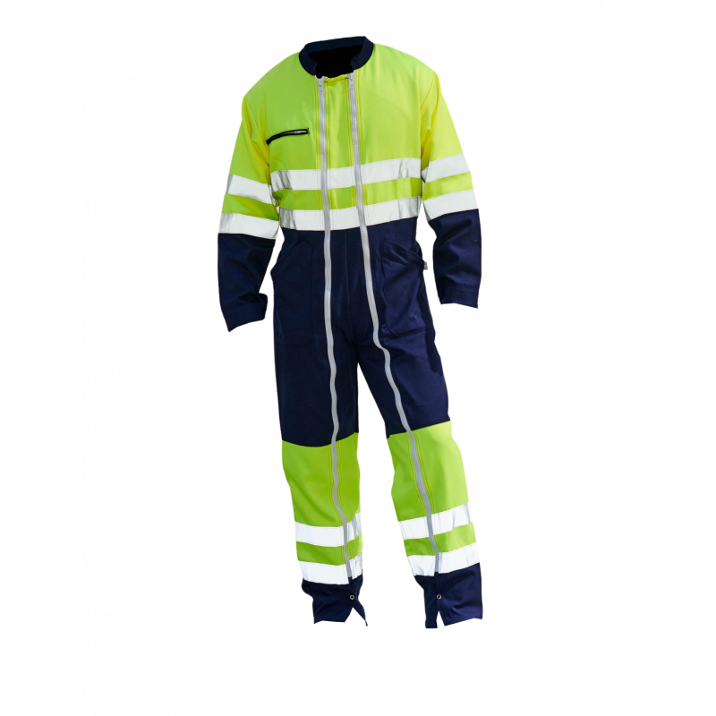 Combinaison Haute Visibilité PBV 13HVJ580 Jaune fluo/marine. Vu de face