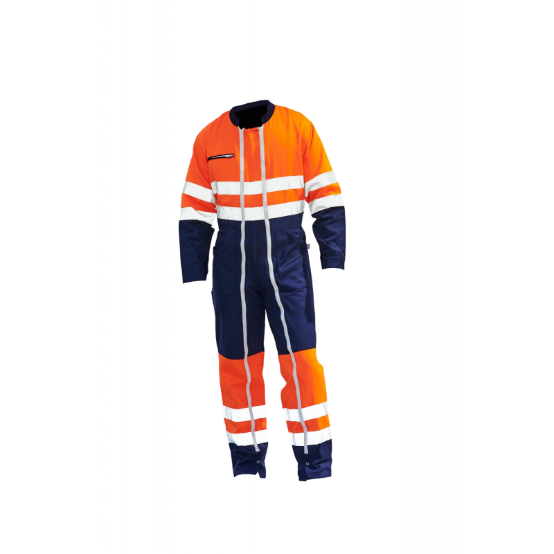 Combinaison Haute Visibilité PBV 13HVO580 Orange fluo/marine. Vu de face