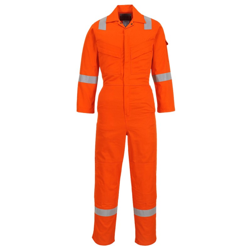 Combinaison en Bizflame retardateur de flammes, antistatique ATEX Portwest FR28 Orange. Vu de face