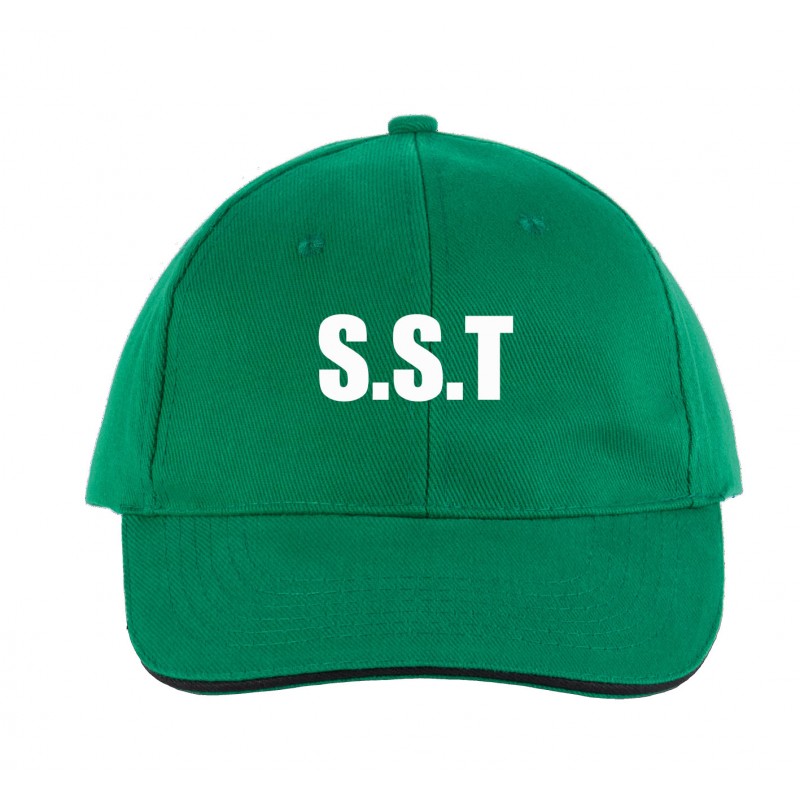Casquette de protection en pur coton spécial S.S.T TOP TEX KP011 Vert. Vu de face