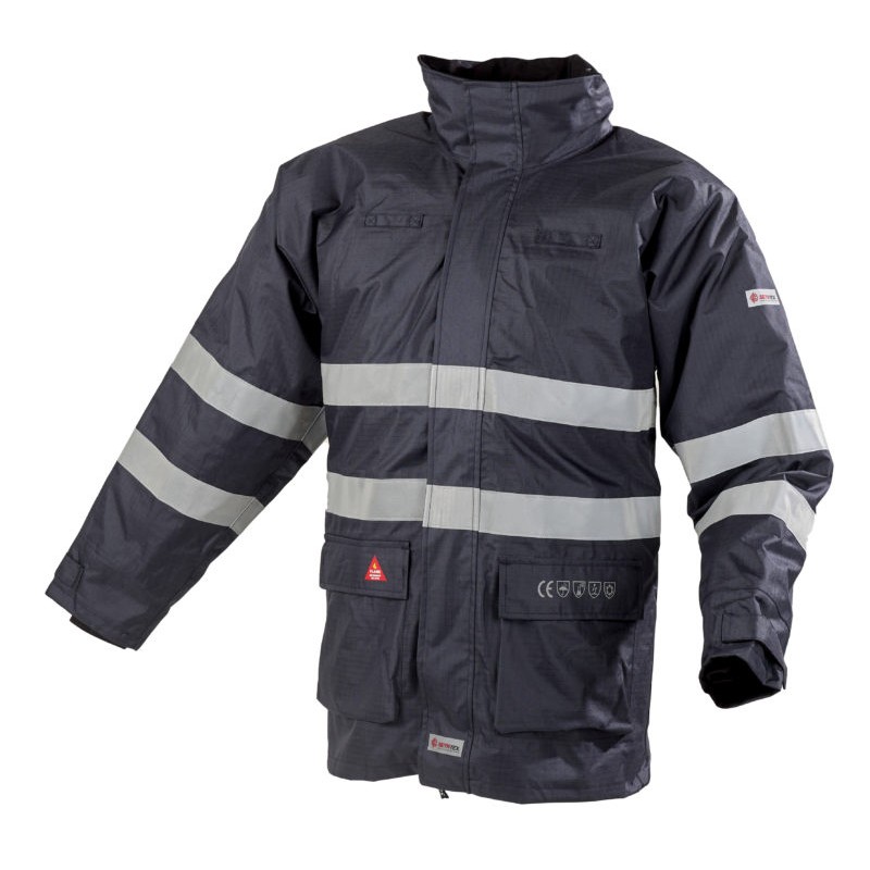 Parka multirisques HV anti-feu et antistatique ATEX P2L TAIL Marine. Vu de face