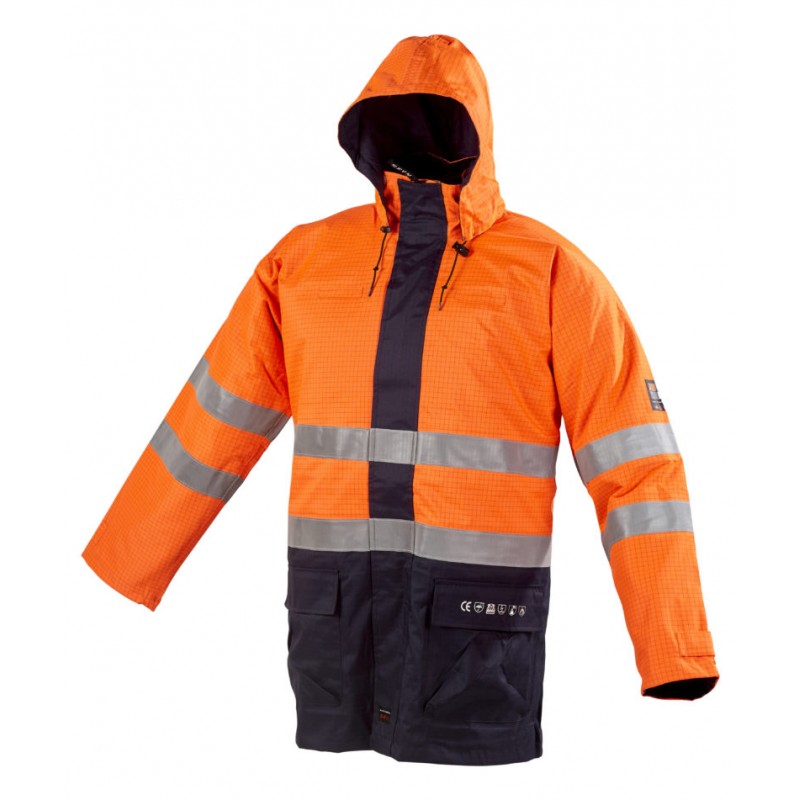Parka multirisques HV anti-feu et antistatique ATEX P2L TAIL Orange/Marine. Vu de face