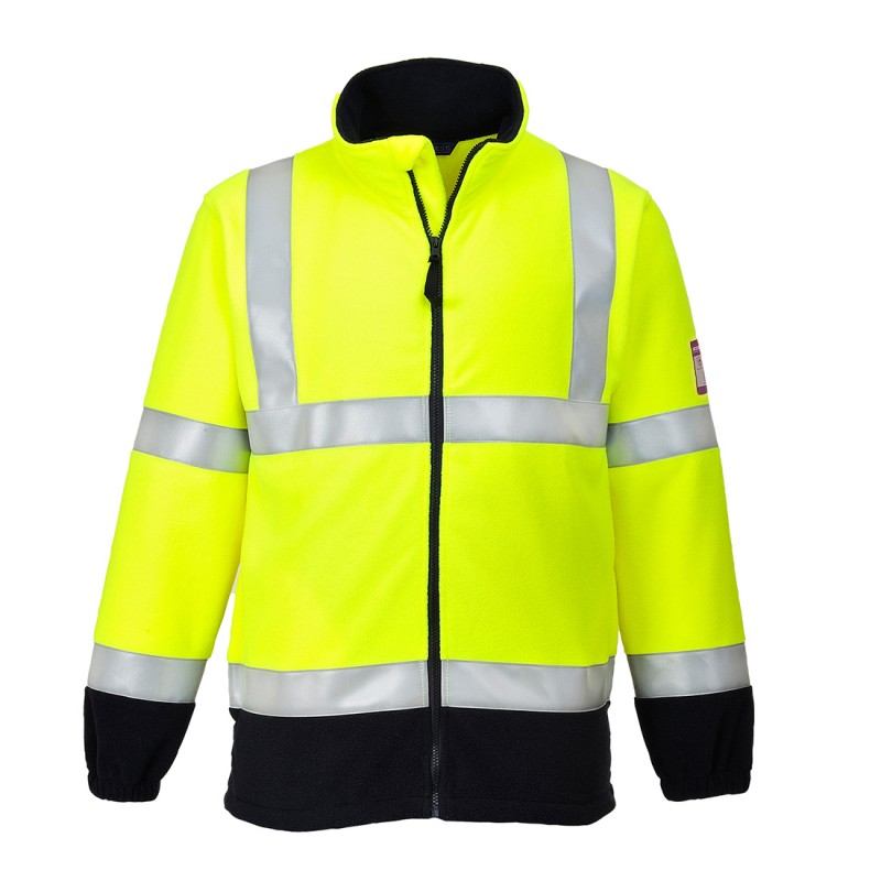Polaire Haute visibilité multirisques en MODAFLAME Portwest FR31 Jaune fluo. Vu de face