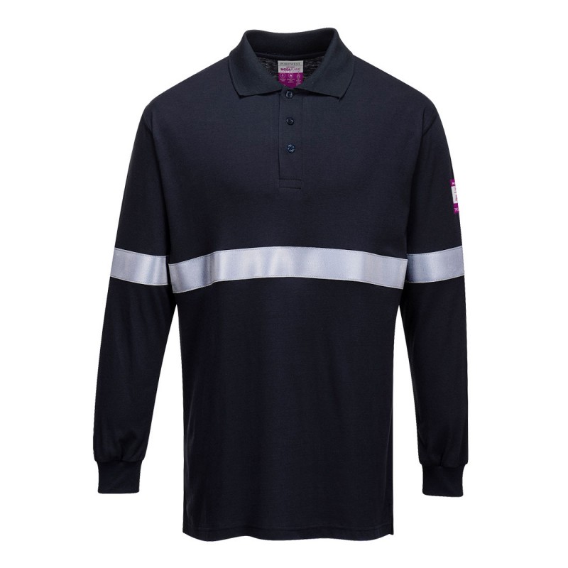 Polo manches longues Atex + haute visibilité Portwest FR03 Marine. Vu de face