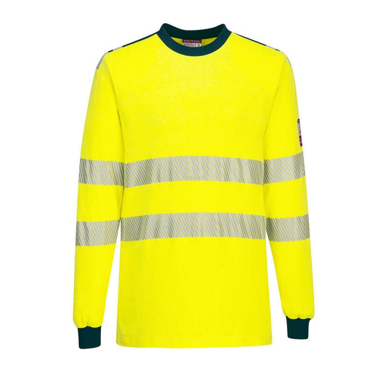 Tee-shirt manches longues Atex + haute visibilité PORTWEST FR701 Jaune fluo/marine. Vu de face